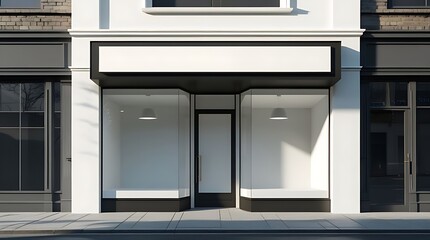 Obraz premium Modern Retail Store Front Design Blank Signage and Large Windows