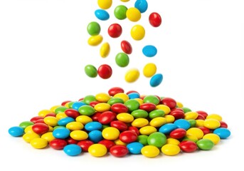 Obraz premium Colorful candies falling isolated on white background. use cases: confectionery, dessert, sweets.