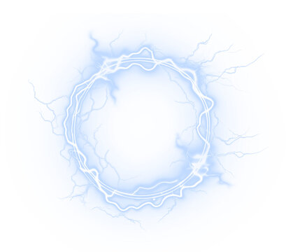 Abstract, set, magic, neon, and night form a glowing PNG ring. This electric portal crackles with lightning and energy, creating a transparent PNG Overlay for futuristic thunder or storm design themes