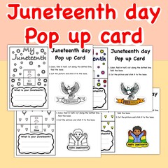 Juneteenth day pop up card, craft and coloring activity for kids, cover and template 