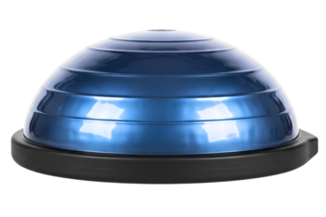Blue dome-shaped balance trainer for fitness exercises isolated on a transparent background