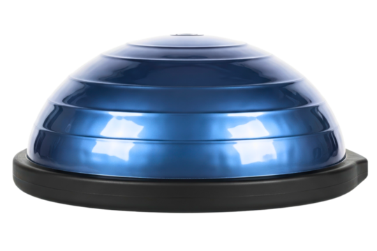 Blue dome-shaped balance trainer for fitness exercises isolated on a transparent background