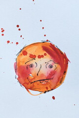 Abstract Watercolor Face with Red Splatters