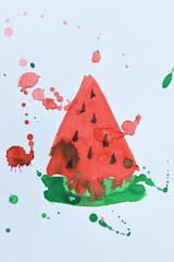 Watercolor Watermelon Slice with Splatters