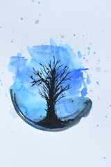 Abstract Watercolor Tree Silhouette