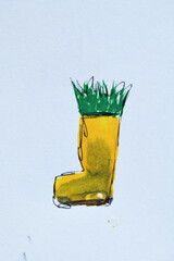 Abstract Yellow L-Shaped Drawing with Green Spikes