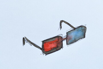 Watercolor Illustration of Vintage 3D Glasses