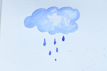 Watercolor Blue Cloud with Raindrops