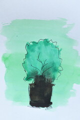 Abstract Watercolor of Potted Plant