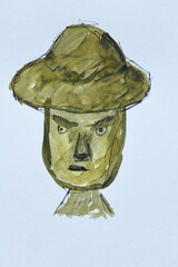 Abstract Watercolor Face with Hat