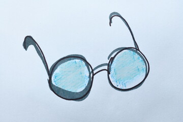 Illustration of Round Eyeglasses with Blue Lenses
