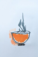 Abstract Orange and Gray Drawing with Flowing Lines