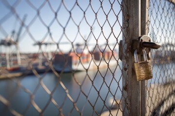 Gate of the cargo seaport is locked, a result of the embargo and the suspension of trade