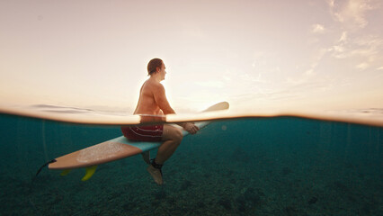 Splitted shot of the surfer in the ocean