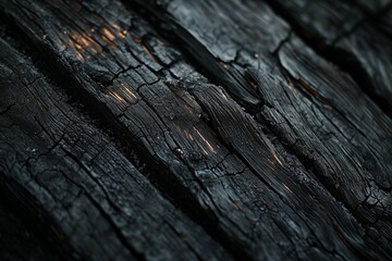 Obraz premium Photorealistic Macro of Charred Wood Surface with Cracked Black Texture and Fine Ash Details – Ultra-High-Detail Burned Material for Abstract Texture 
