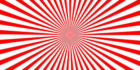 Fototapeta premium Vibrant red and white radial sunburst pattern with converging lines creating a bold optical and geometric visual effect.