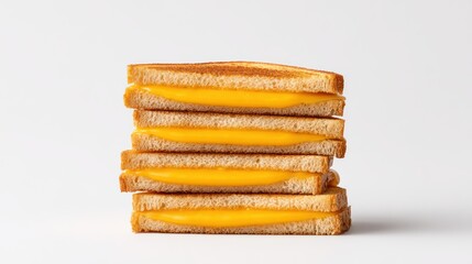 Fototapeta premium Stack of Toasted Bread Slices with Melted Cheese on White Background