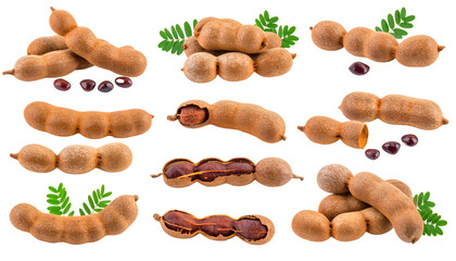 A variety of tamarind pods showcasing their textures and shapes, perfect for culinary use.