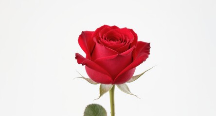 Single Red Rose Bloom Isolated on White Background