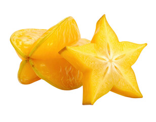 Fototapeta premium Freshly sliced star fruit with vibrant yellow color against a clean background.