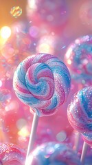 Sweet swirl lollipops in a dreamy, pastel-colored background