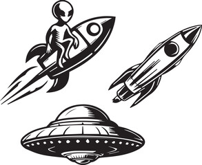 Alien Spaceship Silhouette vector image