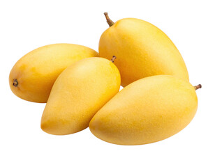 Fresh, ripe mangoes piled together, showcasing their vibrant yellow color and smooth skin.