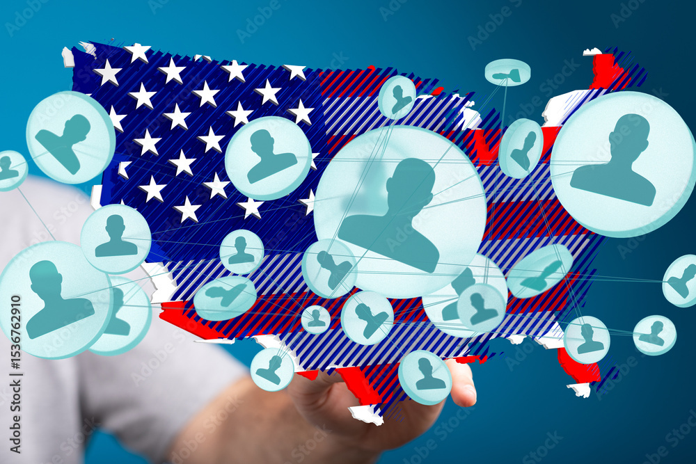 Poster visual representation of social media networking across the united states. ideal for technology, soc