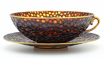 Ornate teacup and saucer with a textured, patterned design