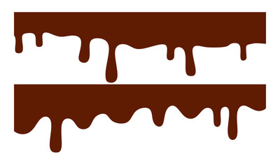 Vector Illustration of Liquid Chocolate Cream or Syrup with Place for Text. Dripping dark chocolate isolated white background, seamless melted chocolate pattern