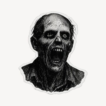 Screaming zombie head illustration.