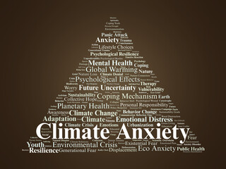 Fototapeta premium Climate Anxiety Word Cloud. Key Emotional, Mental, And Environmental Terms Explored