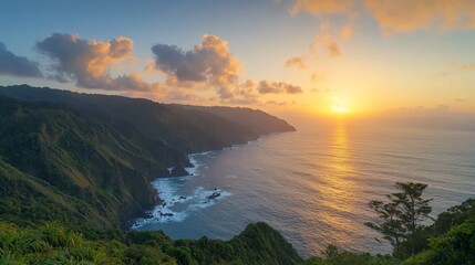 Coastal sunset over dramatic cliffs