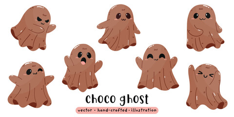 Cute Ghost in Dark Chocolate Silly Halloween Ghost vector illustration