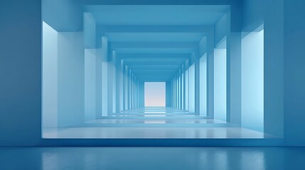 3D corridor with columns in a modern architectural interior, Blue stone arches and columns in a gothic architectural style,
Empty underground hallway with doors and lights in a modern building.