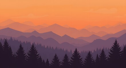 Obraz premium Sunset Mountain Range Vector Landscape