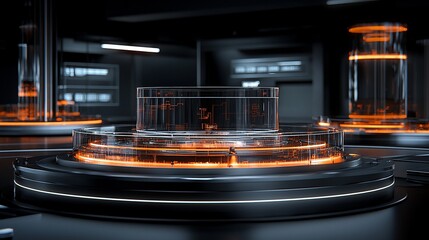 Futuristic, high-tech, illuminated display podium