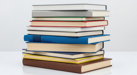 Diverse Stack of Books with Various Colored Covers and Blank Spines on a White Background
