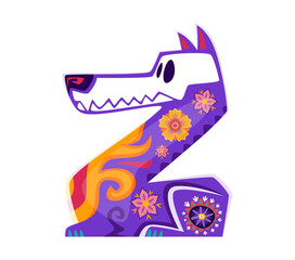 Day of the Dead font dead dog or jackal skull letter Z. Mexico ritual celebration typeset vector sign, death carnival type symbol. Hispanic Day of the Dead holiday latin typeface element or letter