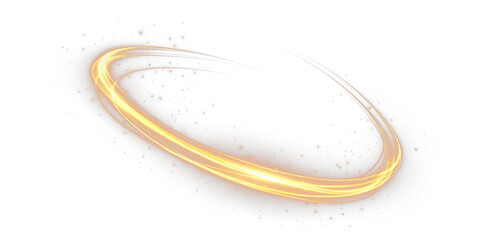 Neon, ring, circle, glowing, gold light swirl in a vibrant PNG. This modern orange shimmer emits electric energy, forming a transparent PNG Overlay for abstract posters or futuristic banner design