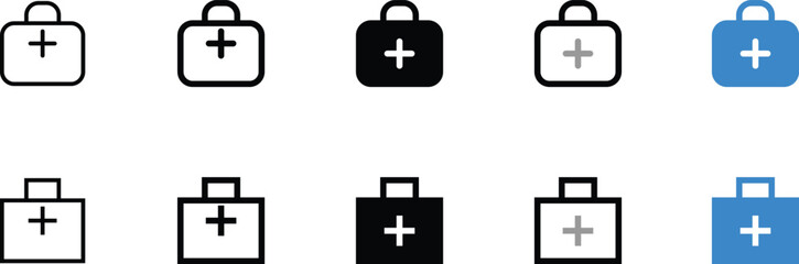 Set of Medical First Aid Kit Icons in Various Colors