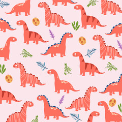 seamless pattern illustration grapic design of Brontosaurus dinosur cute for kids apparel