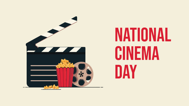 National Cinema Day Flat Vector Clapperboard Popcorn Film Reel Retro Style