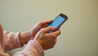 Close-Up of Hands Holding a Smartphone Interacting with the Screen in a Casual Environment