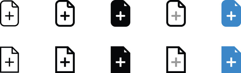 Various file icons with plus symbols, in different colors.