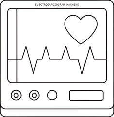 ECG machine line art heart rate monitor medical device healthcare graphic