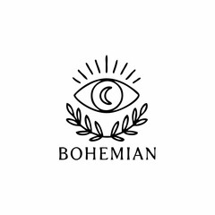 Fototapeta premium Bohemian logo vector with hand drawn monoline tribal and gypsy symbol design for ethnic brand folk icon hippie pattern rustic ornament and decorative abstract emblem for small business identity