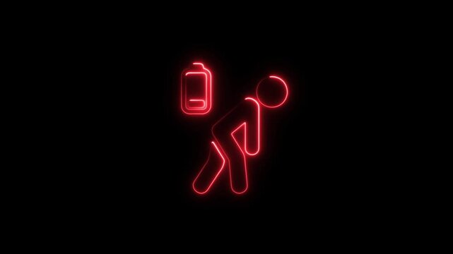 Neon sign low battery symbol animation isolated on black background