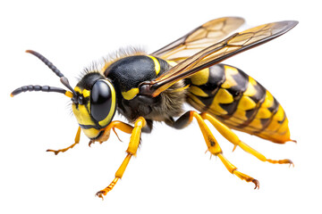 Detailed closeup of a wasp isolated on a white background