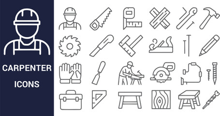 Carpenter Icons A Comprehensive Set of Line Art Illustrations for Construction and DIY Projects